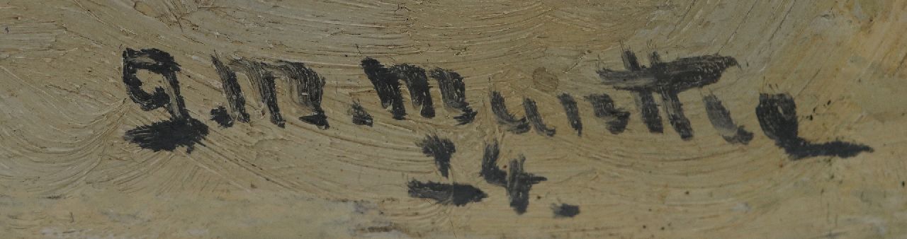Morgenstjerne Munthe signaturen Wachten op de vangst op het strand te Katwijk