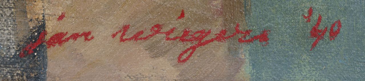 Jan Wiegers signaturen Vrouw in gestreepte blouse