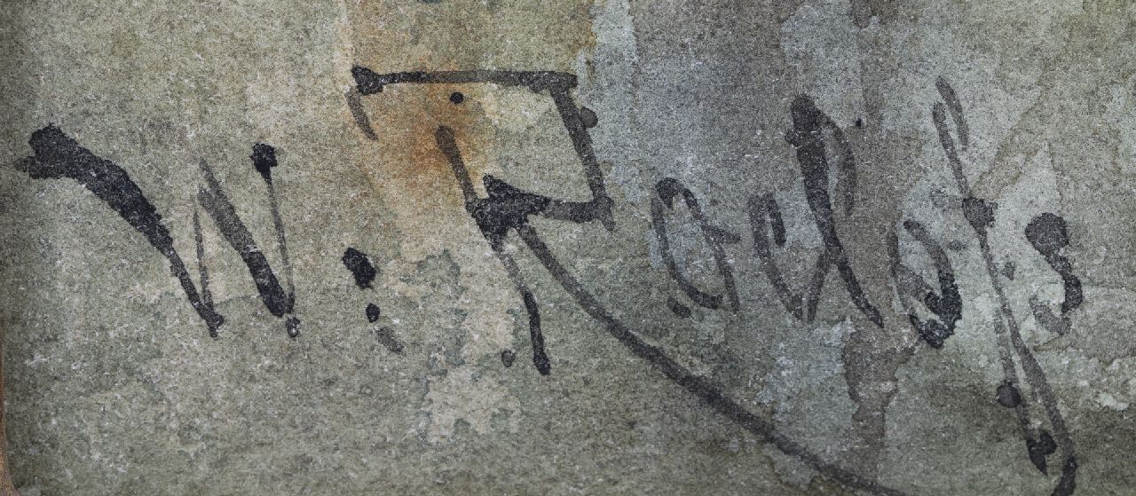 Willem Roelofs signaturen Eenden in een sloot onder de wilgen