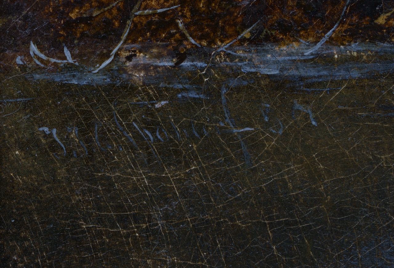 Jacob Jan Coenraad Spohler signaturen Winterlandschap met schaatsers (pendant van Zomers rivierlandschap)