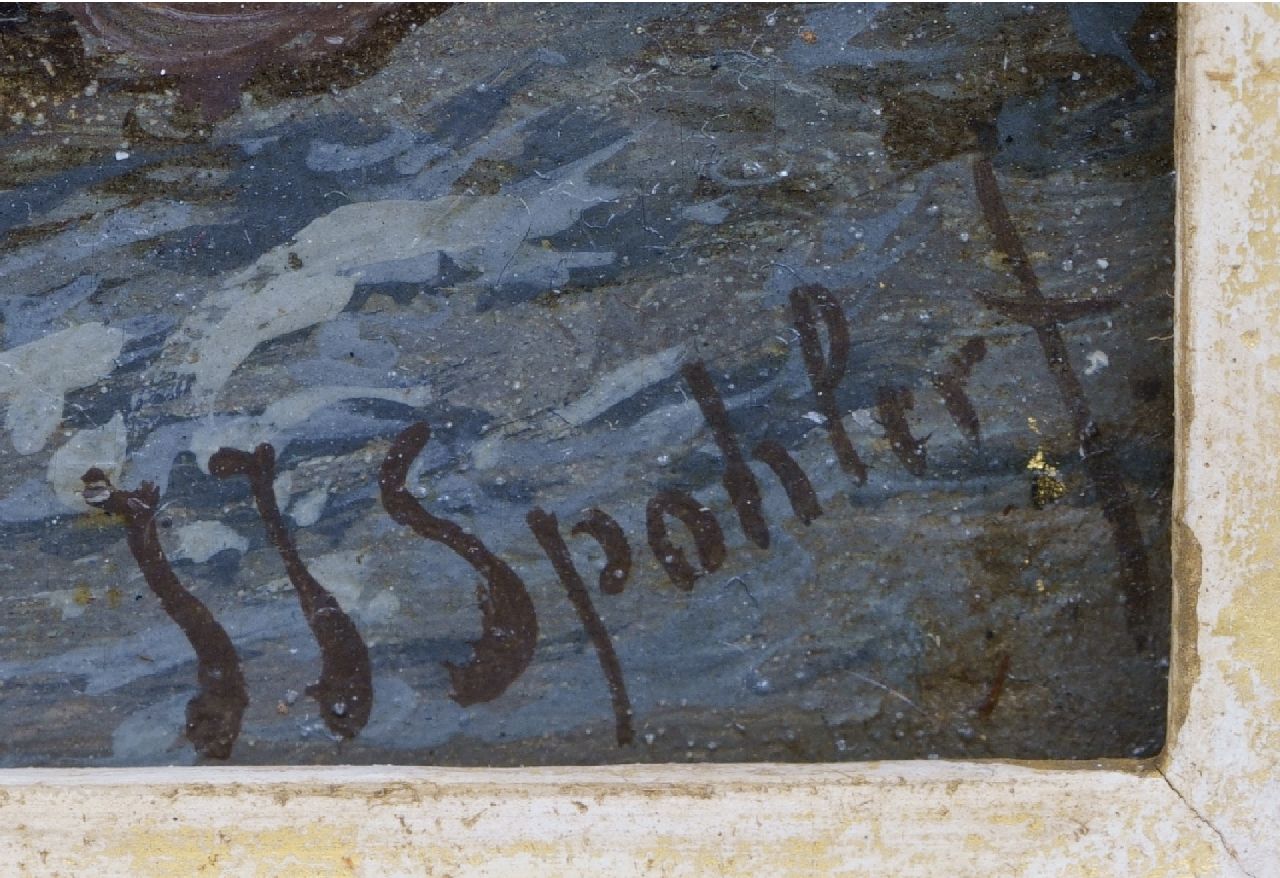 Jan Jacob Spohler signaturen Winterlandschap met houtsprokkelaars