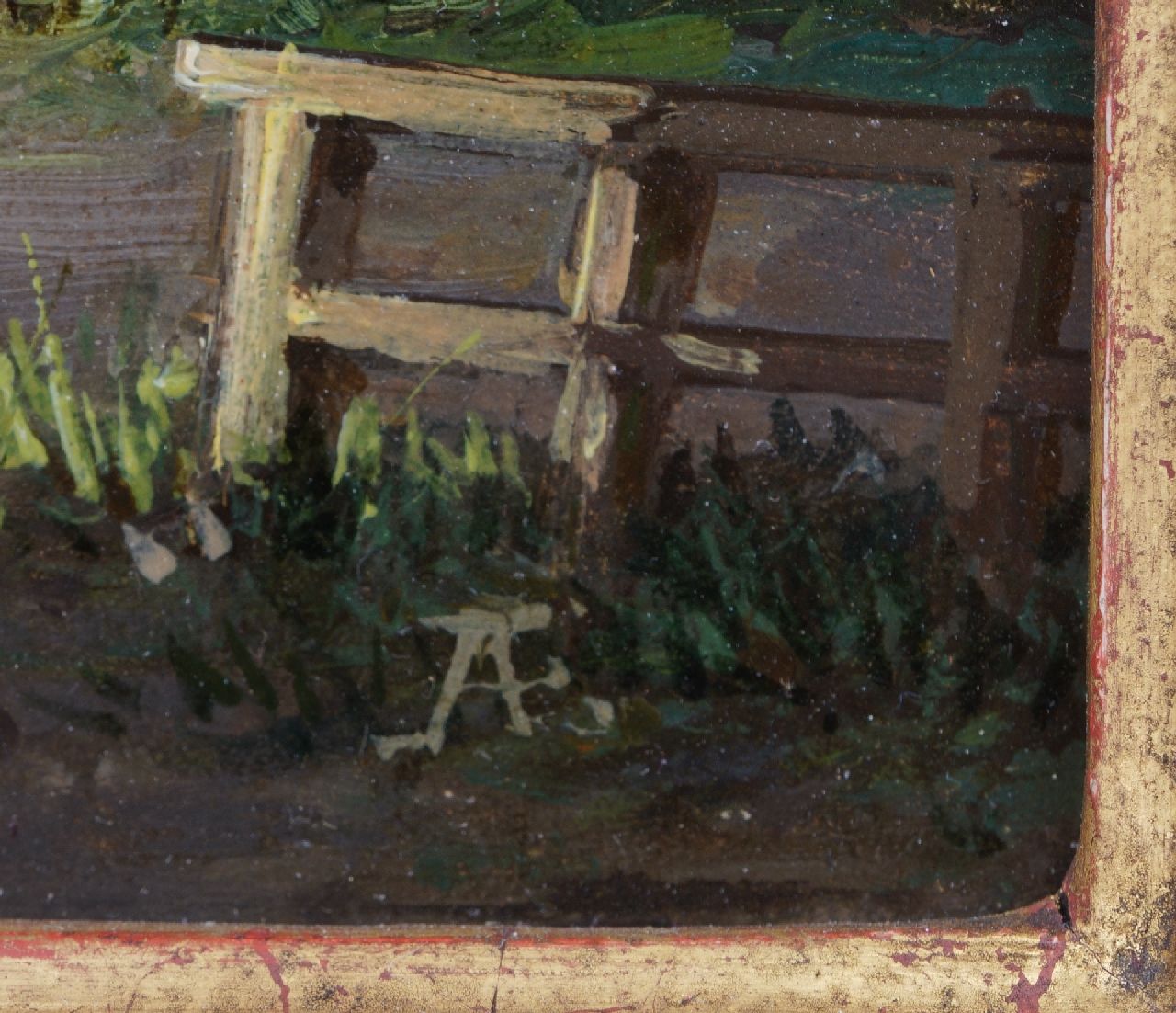 Adrianus Eversen signaturen Zonnig stadsgezicht (mogelijk Harderwijk)