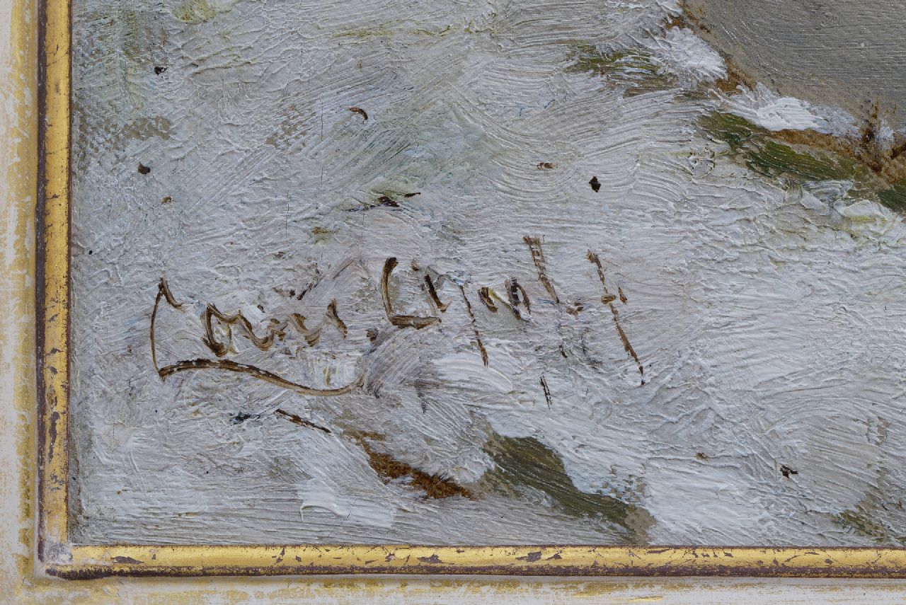 Louis Apol signaturen Gezicht op een winters dorpje aan een rivier