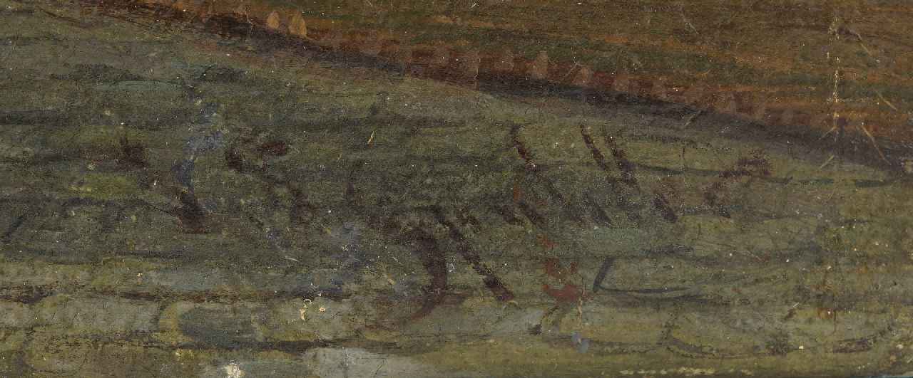 Johannes Franciscus Spohler signaturen Gezicht op Lingerzijde te Edam met de toren van de Onze-Lieve-Vrouwekerk