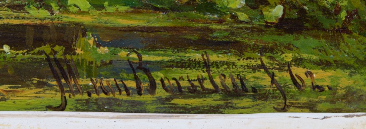 Jan Willem van Borselen signaturen Waterrijk zomerlandschap met gezelschap in een bootje