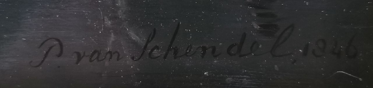 Petrus van Schendel signaturen Riviergezicht bij maanlicht, omgeving Den Haag