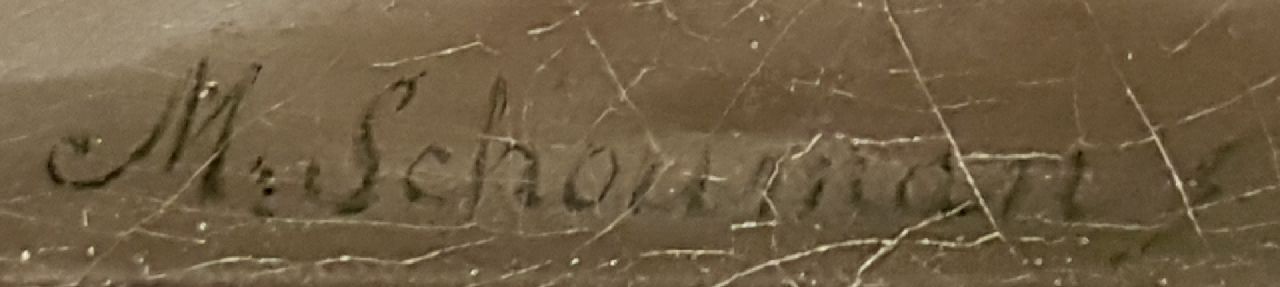 Martinus Schouman signaturen Zeegezicht met kofschip en oorlogsfregat