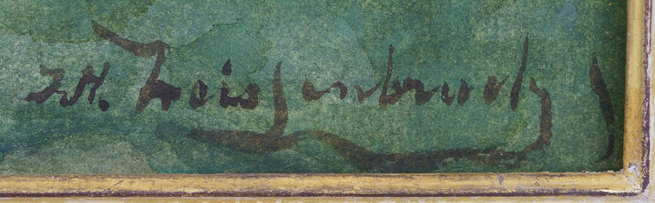 Jan Hendrik Weissenbruch signaturen Polderlandschap met molen en pramende boer