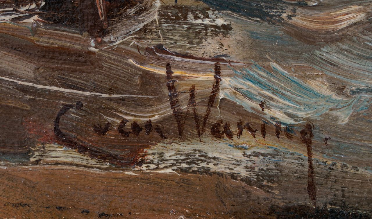 Kees van Waning signaturen Bomschuit voor anker in de branding