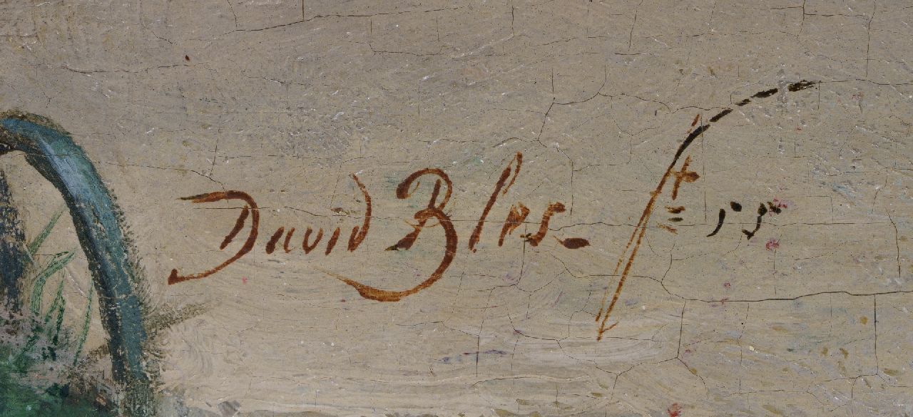 David Bles signaturen Het keeshondje; een Oranjegezinde familie in een tuinprieel