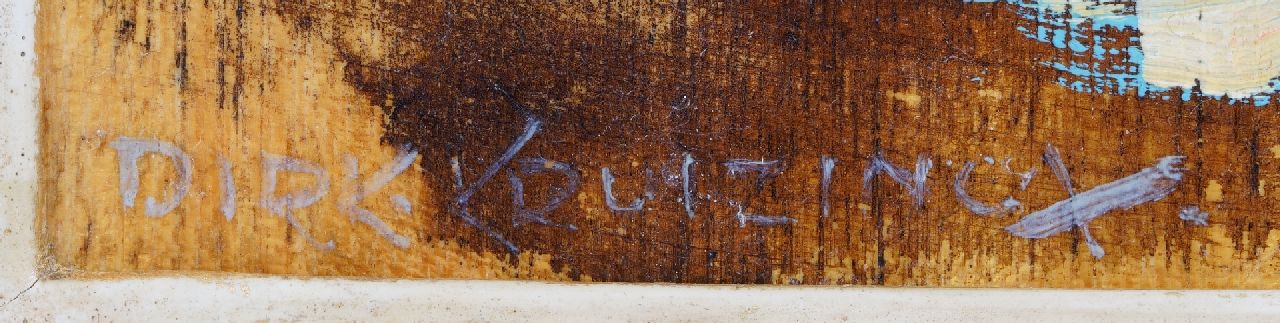 Dirk Kruizinga signaturen Zeilboten aan een steiger