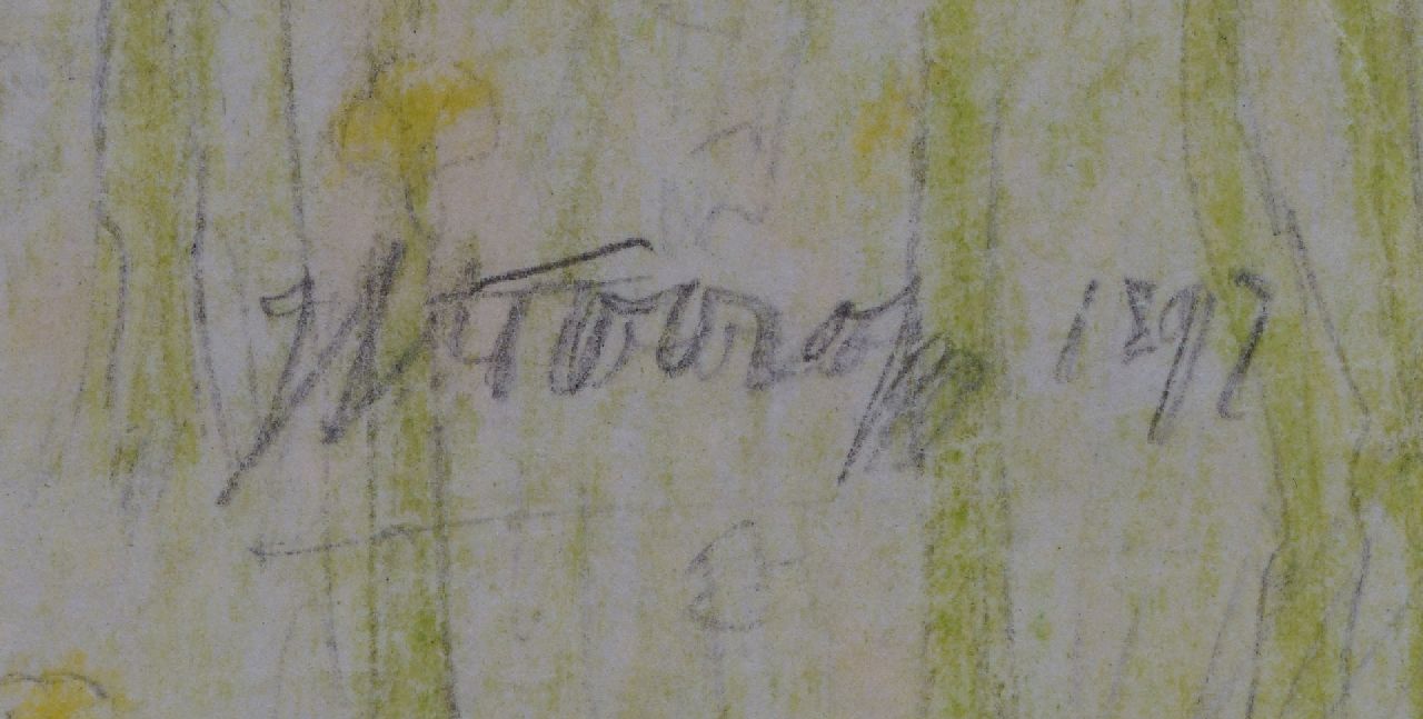 Jan Toorop signaturen Jonge vrouw, lezend in een boek 'Vrouwenrecht'