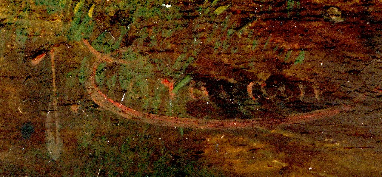 Jacques Carabain signaturen Rivierlandschap met bootbouw op een werfje
