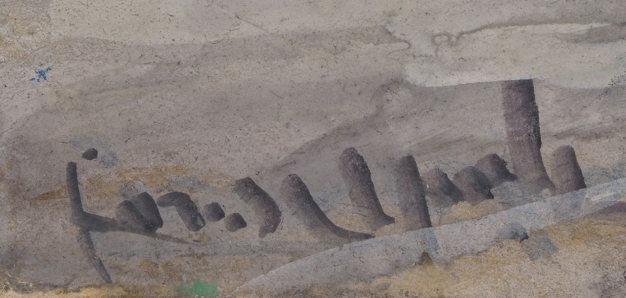 Louis Apol signaturen Winterlandschap met een mallejan