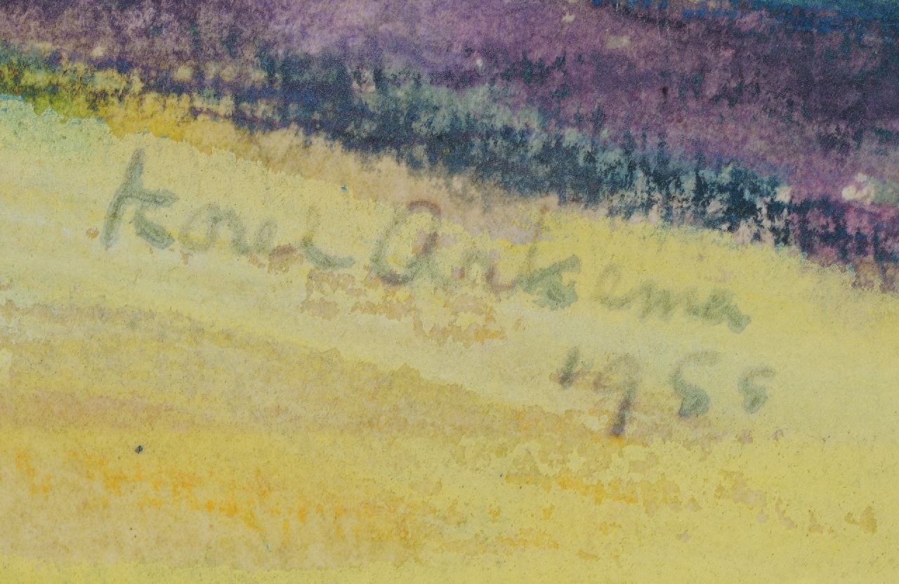 Karel Arkema signaturen Figuren en paarden in gekleurd landschap