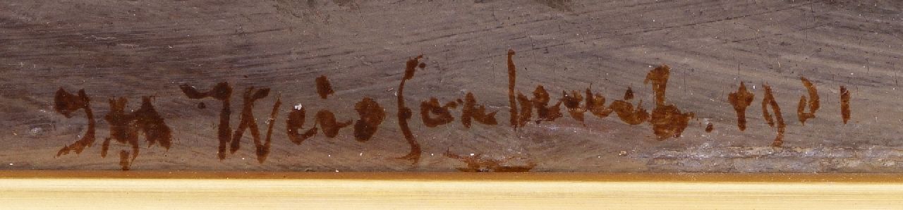 Jan Hendrik Weissenbruch signaturen Drooggevallen bomschuiten op het strand van Scheveningen