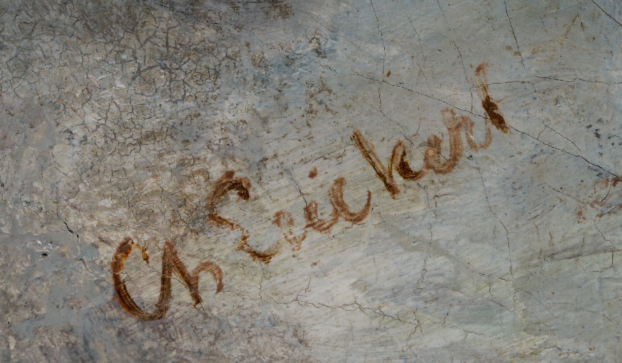 Charles Leickert signaturen Winters stadsgezicht bij vroege avond
