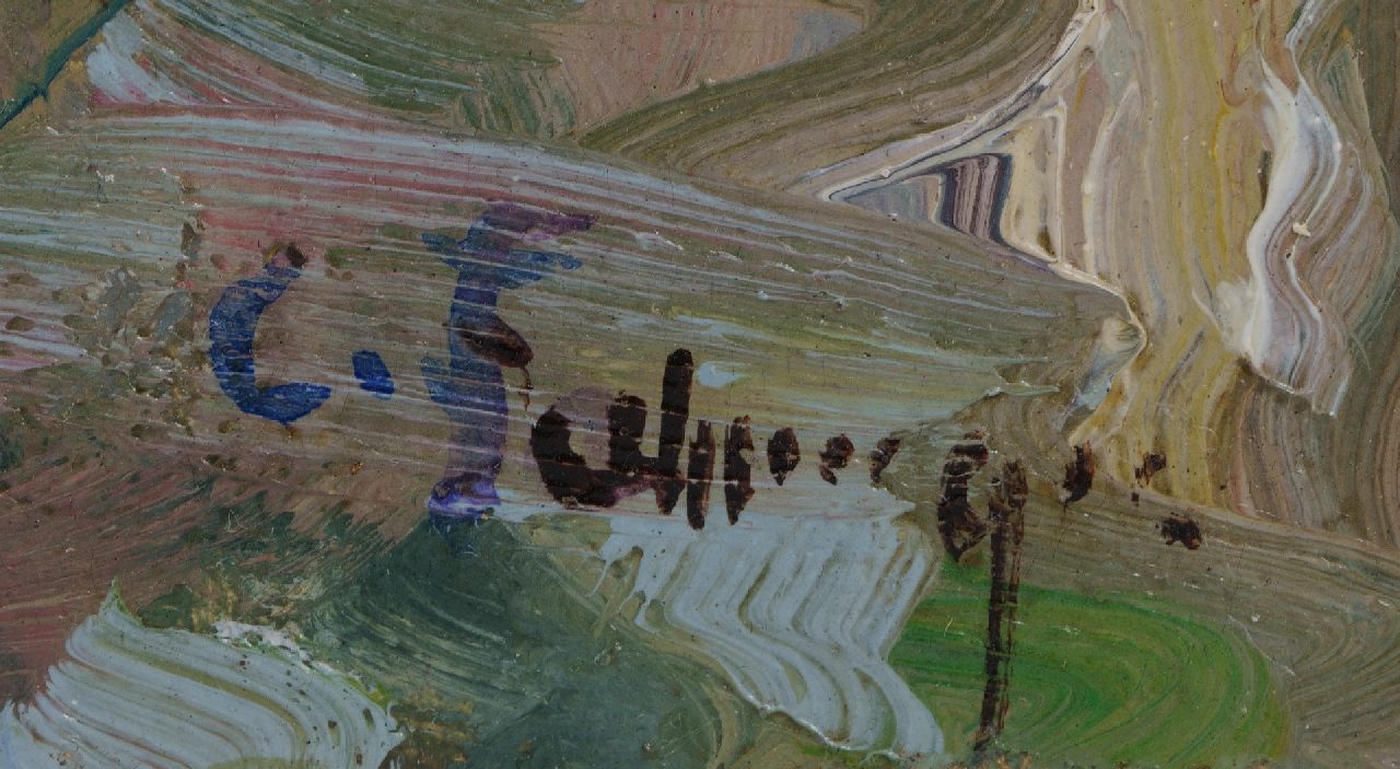 Carl Fahringer signaturen Gezicht op de Nieuwe Kerk, Delft