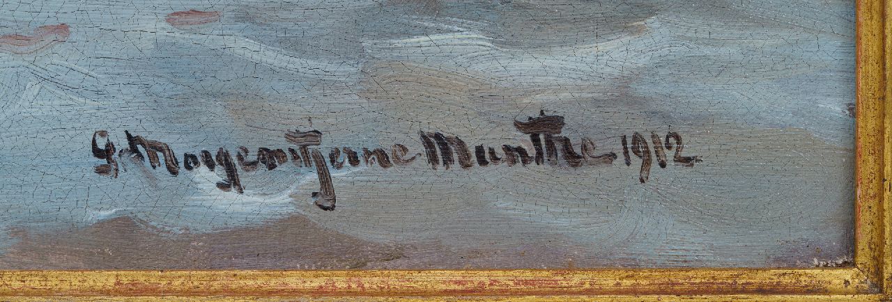 Morgenstjerne Munthe signaturen Bomschuit op het strand, Katwijk