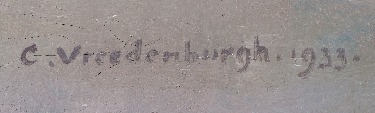 Cornelis Vreedenburgh signaturen Haven aan de Loosdrechtse Plassen, op de voorgrond een tjotter
