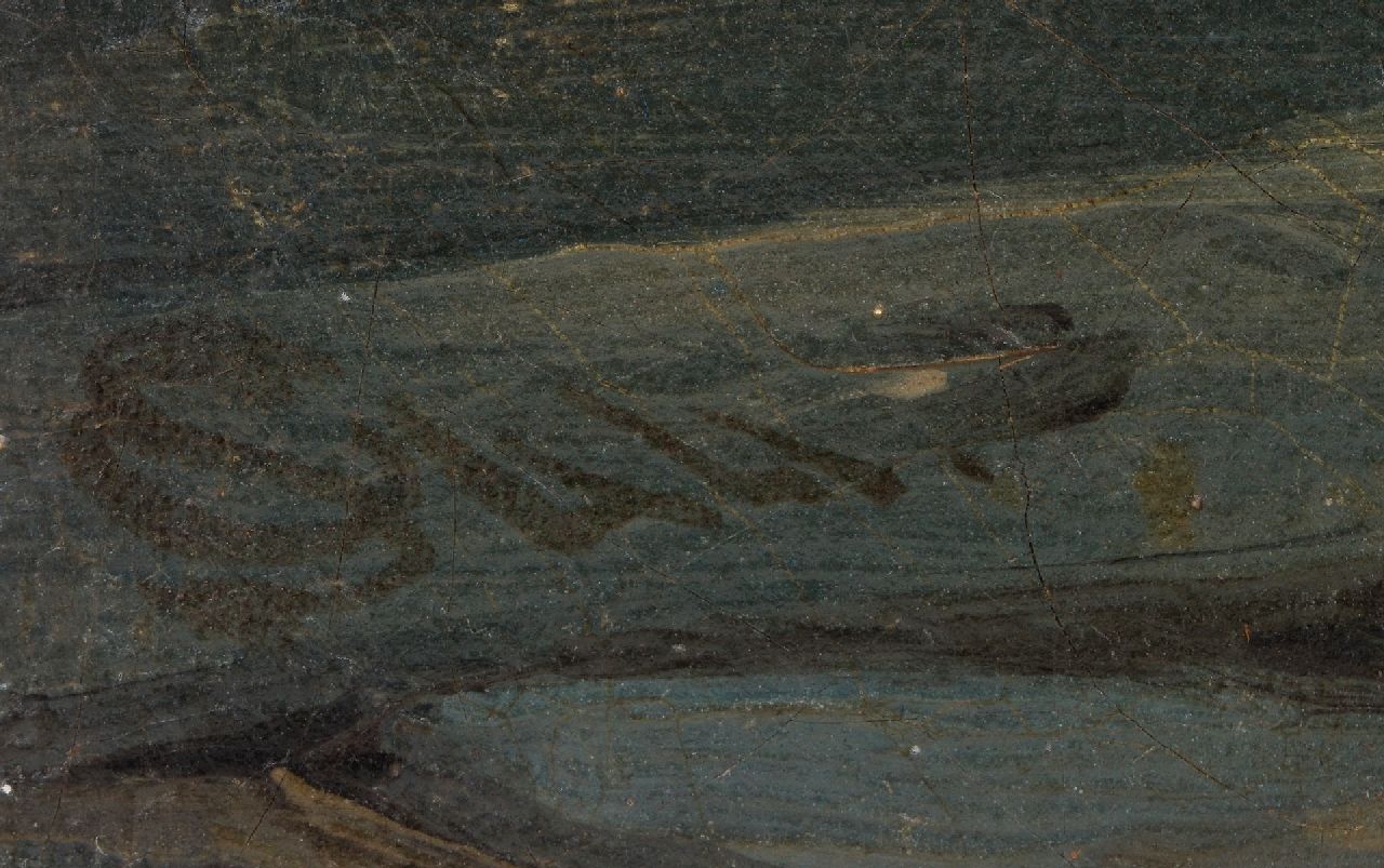 Cornelis Springer signaturen Man en vrouw in een kerkinterieur