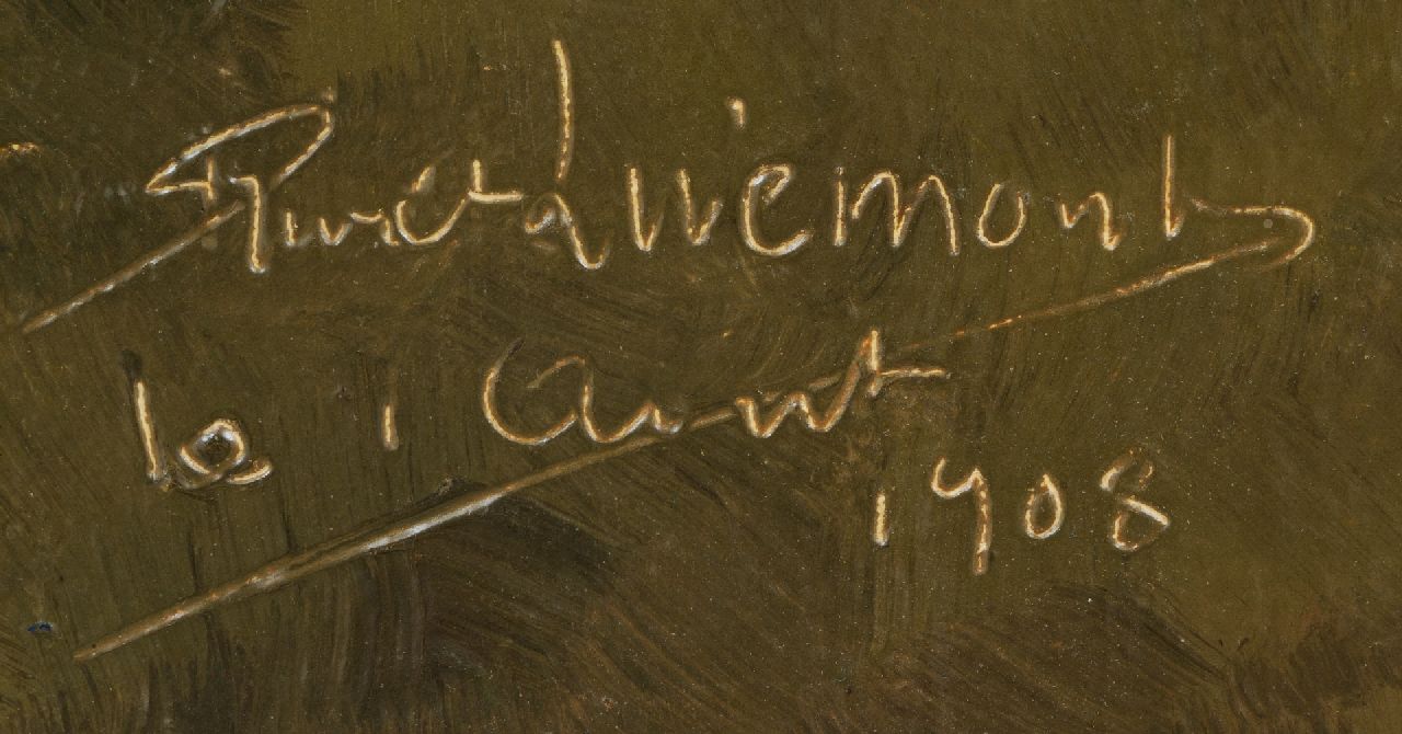 Privat Livemont signaturen Op de tentoonstelling: vrouw met blauwe hoed en schoothondje