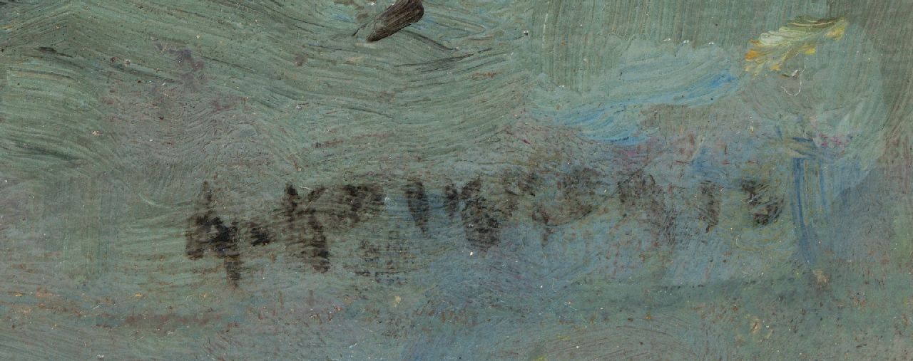 Aris Knikker signaturen Polderlandschap met schuiten