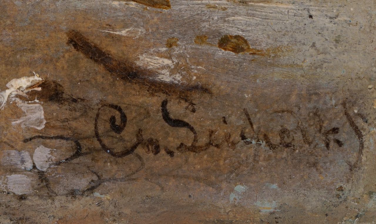 Charles Leickert signaturen Drukbevolkt winters straatje