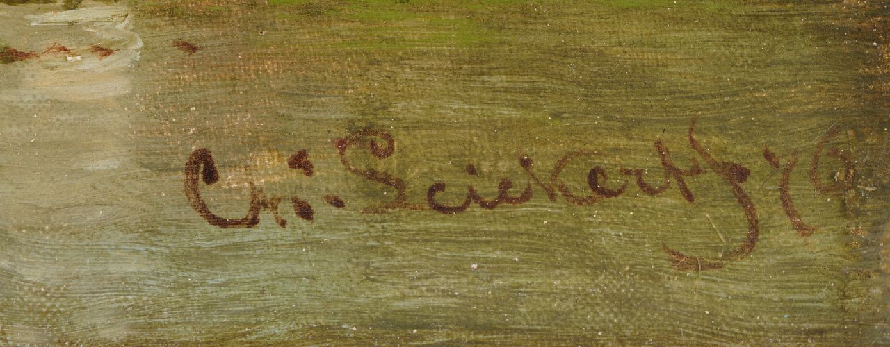 Charles Leickert signaturen Hollands dorpsgezicht met ophaalbrug