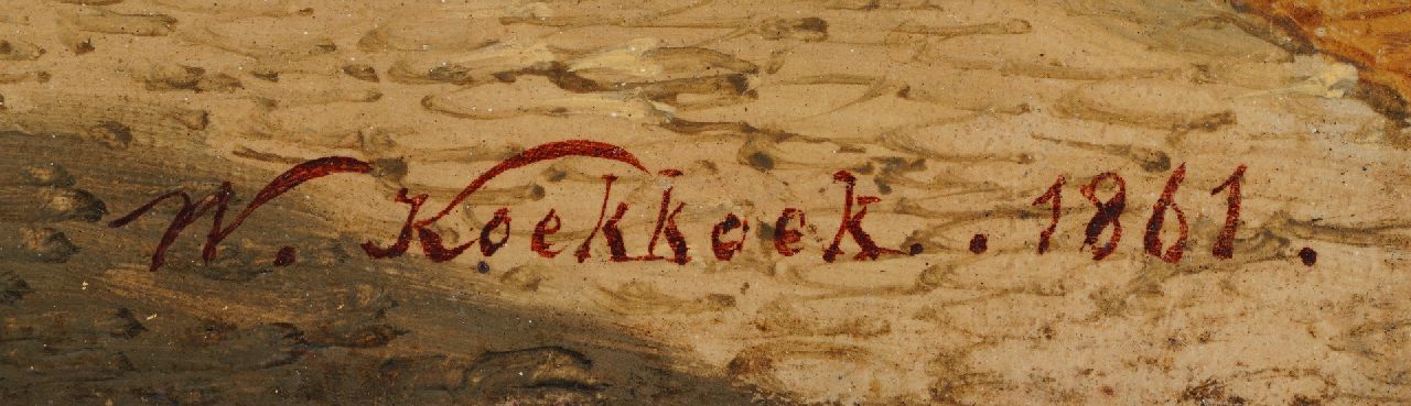 Willem Koekkoek signaturen Zonnig dorpsstraatje met figuren