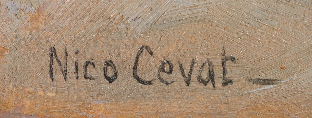 Nico Cevat signaturen Stilleven met perziken en aardbeien