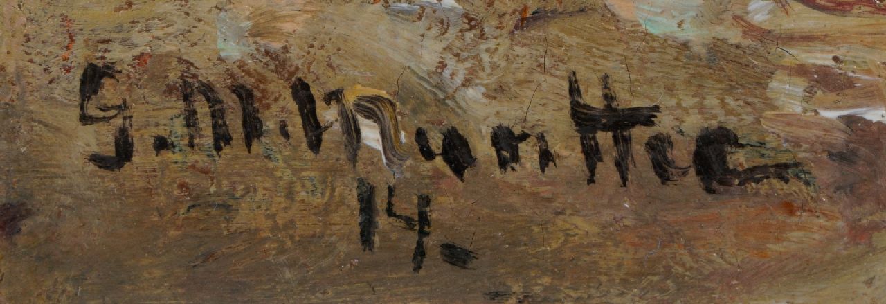 Morgenstjerne Munthe signaturen Vissersvrouwen in de branding bij zonsondergang