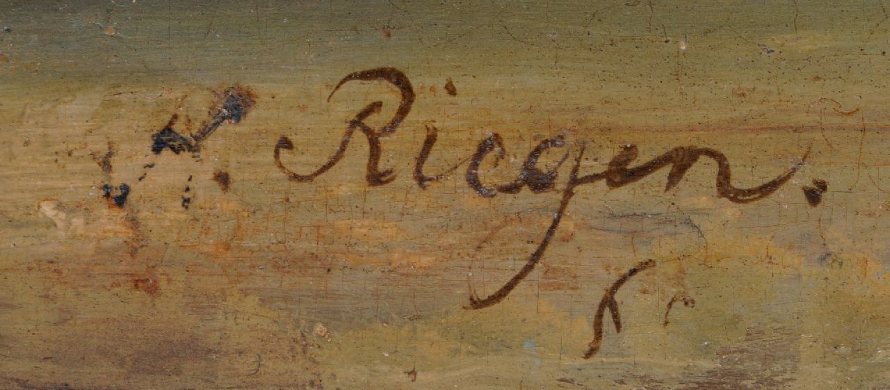 Nicolaas Riegen signaturen Pinken en vissersvolk op het strand