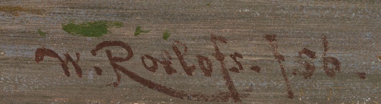 Willem Roelofs signaturen Polderlandschap met molens en een hengelaar