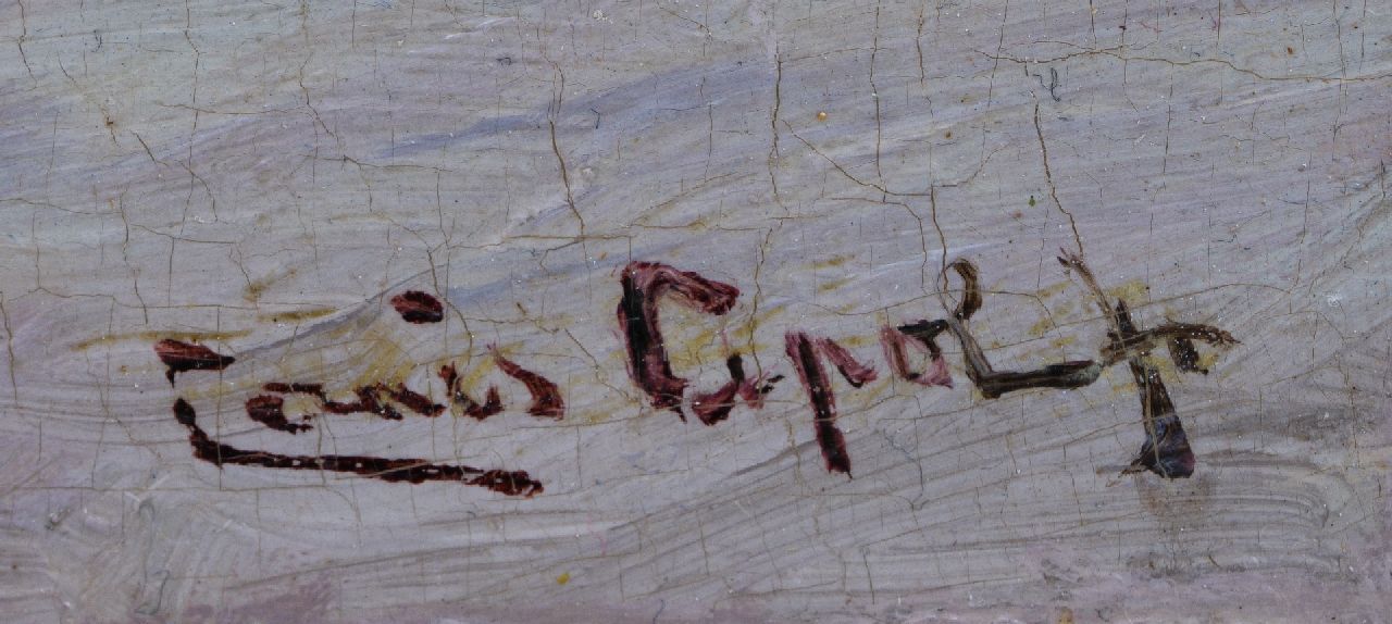 Louis Apol signaturen Winterlandschap met ondergaande zon