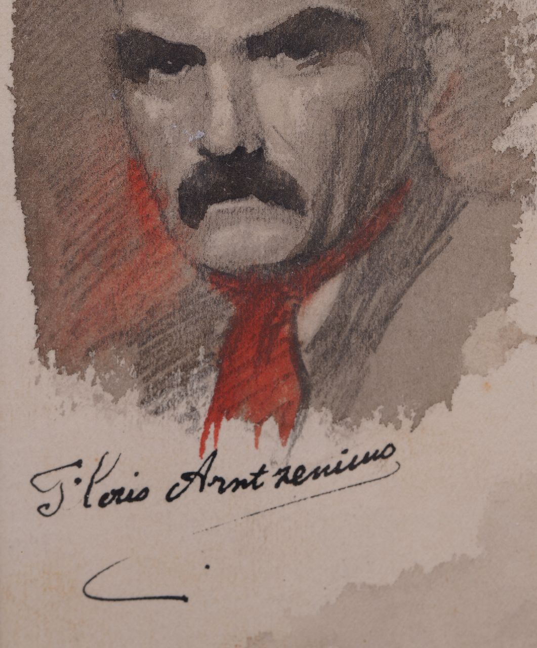 Floris Arntzenius signaturen Blad met zelfportret en schets van de Lange Poten, Den Haag