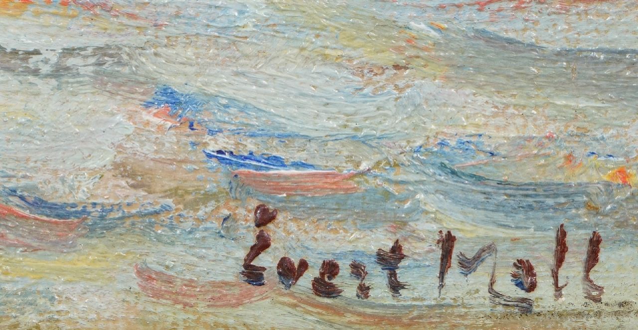 Evert Moll signaturen Havengezicht met stoomschip en slepers