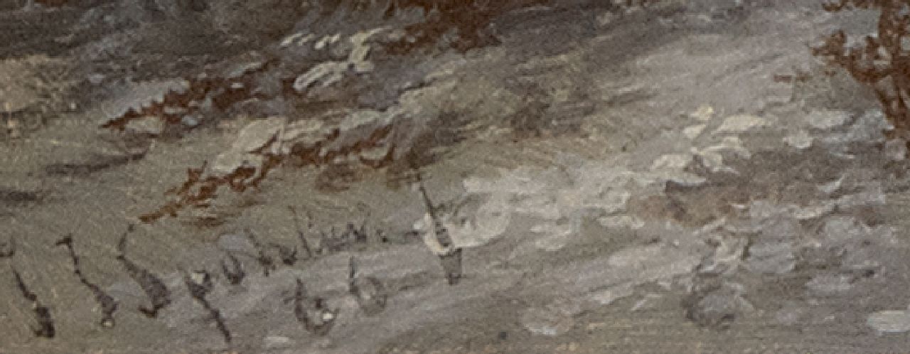 Jan Jacob Spohler signaturen Winterlandschap met jagers en houthakkers