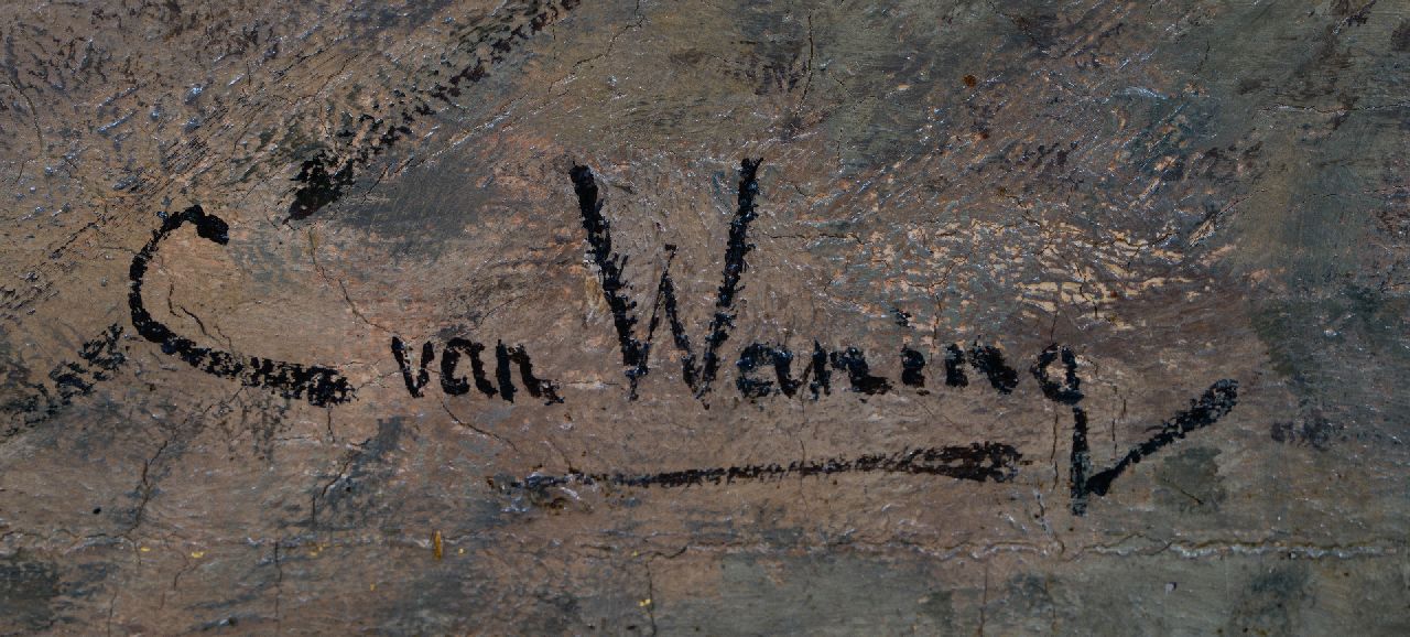 Kees van Waning signaturen Gezicht op de Wagenbrug en de Wagenstraat, Den Haag