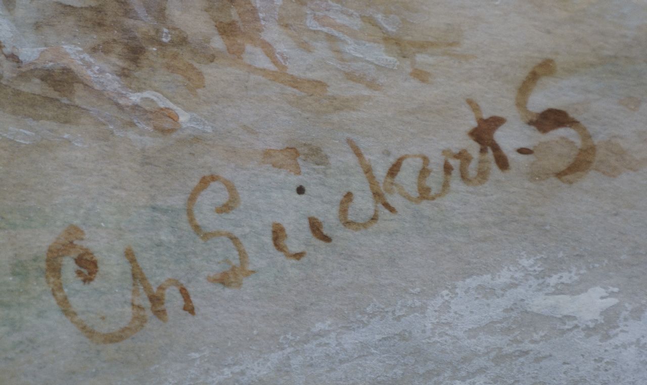 Charles Leickert signaturen Winters dorpsgezicht met schaatsers