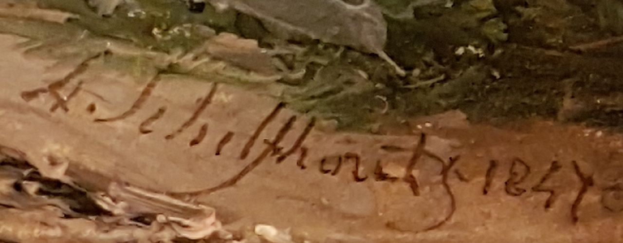 Andreas Schelfhout signaturen Duinlandschap met zicht op Haarlem en een stoomtrein aan de horizon