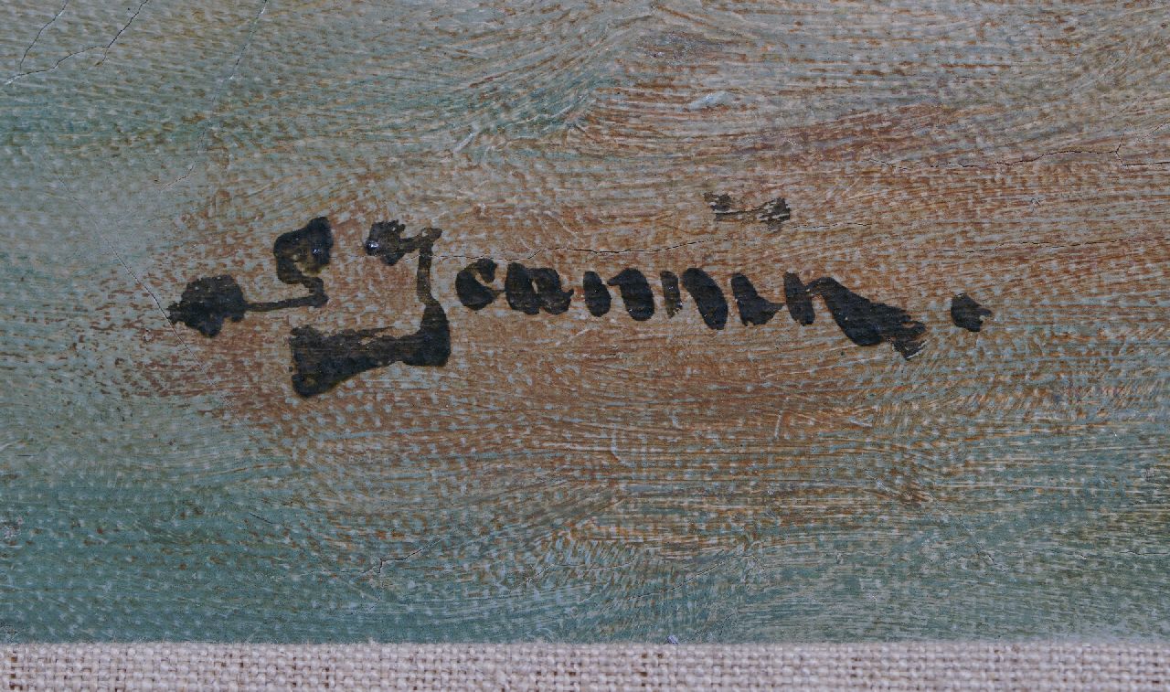 Georges Jeannin signaturen Stilleven met druiventros en perziken in glazen schaal
