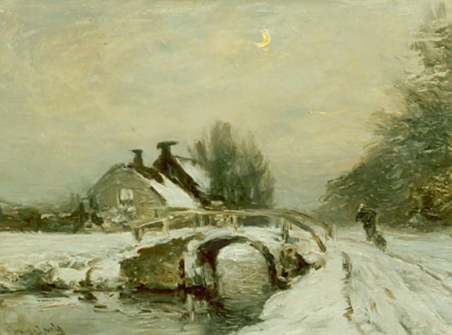 Louis Apol | Winters avondgezicht op een boerderij, olieverf op doek, 30,0 x 40,0 cm, gesigneerd l.o.