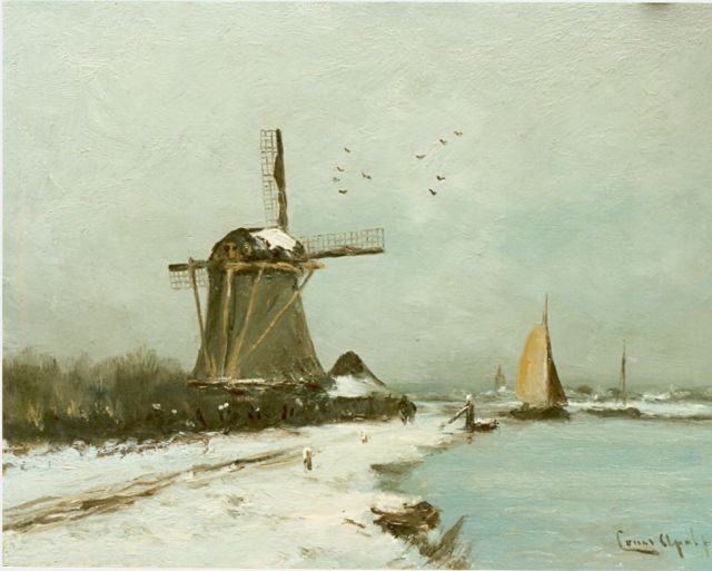 Louis Apol | Vaart in de winter, olieverf op paneel, 27,7 x 36,1 cm, gesigneerd r.o.