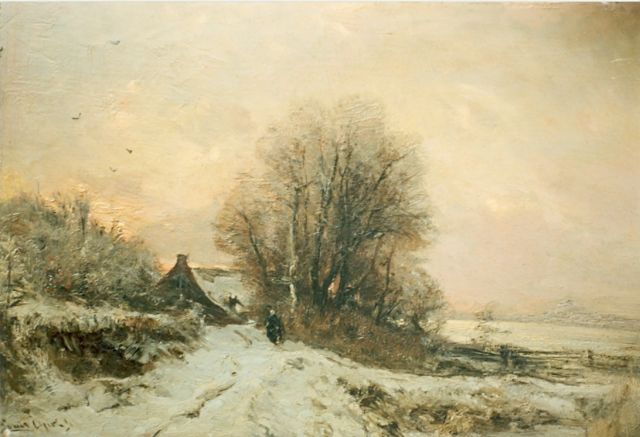 Louis Apol | Besneeuwd landschap, olieverf op paneel, 80,5 x 43,5 cm, gesigneerd l.o.