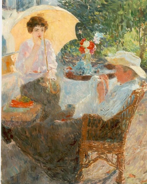 Ernest Jean Joseph Godfrinon | Twee vrouwen in zonnige tuin, olieverf op doek, 98,7 x 76,5 cm, gesigneerd l.o.
