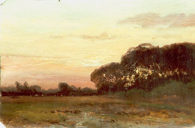 Jan Willem van Borselen | Avondstemming, olieverf op paneel, 15,7 x 25,1 cm, gesigneerd l.o.