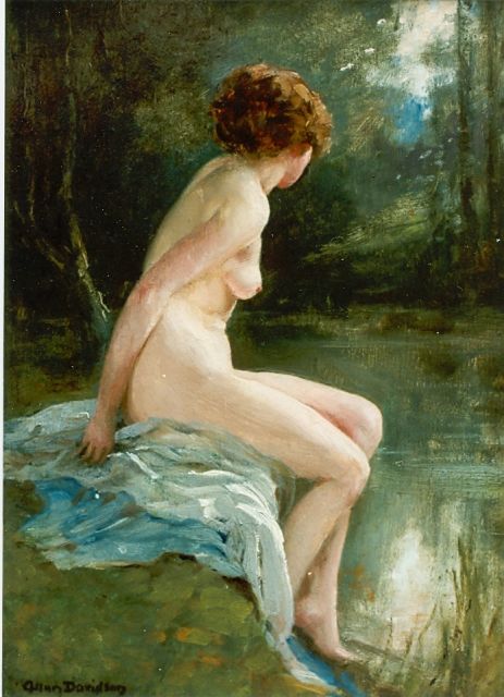 Allan Douglas Davidson | De baadsters, olieverf op paneel, 29,7 x 22,2 cm, gesigneerd l.o.