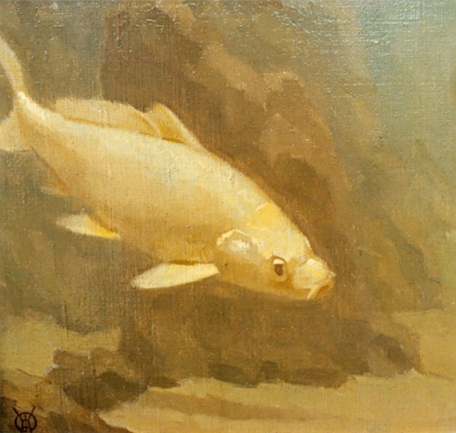 Gerrit Willem Dijsselhof | Goudkarper, olieverf op doek, 20,2 x 22,2 cm, gesigneerd l.o.