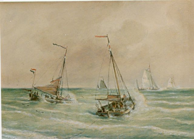 Dommelshuizen C.C.  | Uitvarende Scheveningse bommen, aquarel op papier 28,1 x 39,0 cm, gesigneerd r.o. en gedateerd 1905